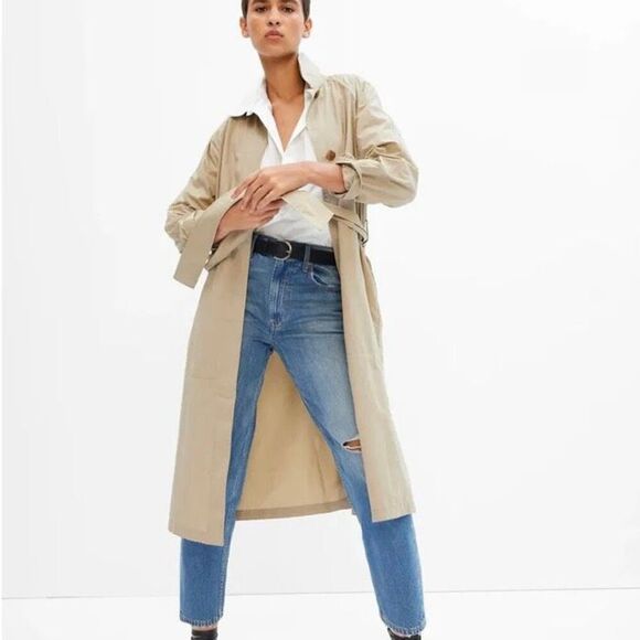 GAP Beige Oversized Mac Button Up Lightweight Trench Coat NWT Size Small - Picture 1 of 6